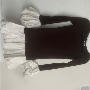 Aaizel Brown and White Ruffle Sleeve Dress